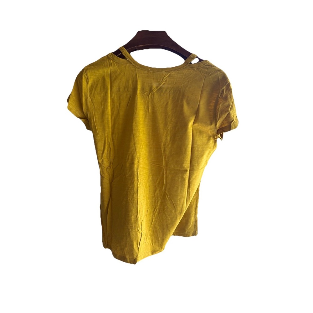 Tulip B Slub Knit Shirt Women's Large Mustard Yellow Cotton Cold Shoulder V-Neck - Picture 8 of 8